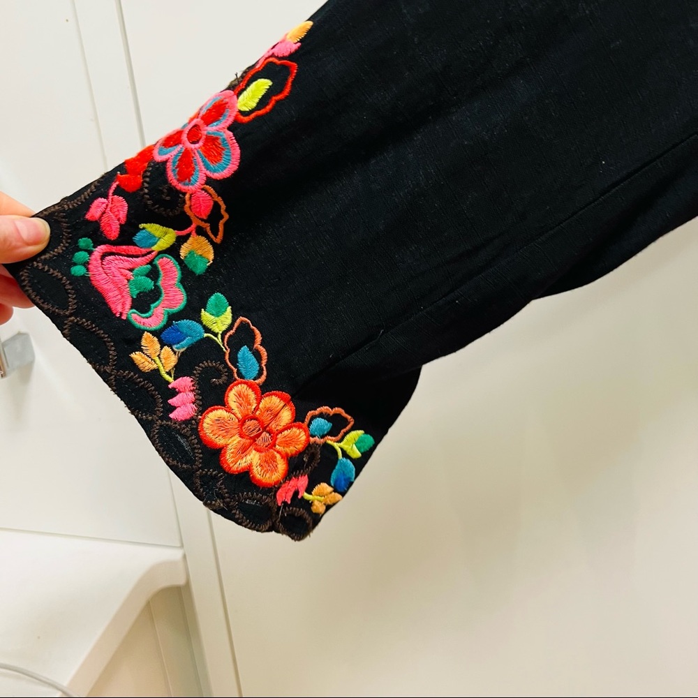 Misa Los Angeles Black Long Sleeve Butterfly Sleeve Blouse with Embroidery - Picture 3 of 4